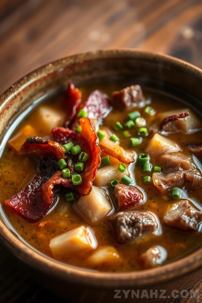 Beef Bacon and Onion Comfort Soup Recipe - Zynahz