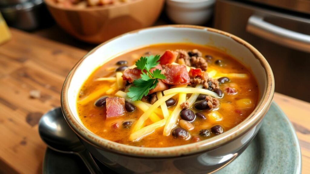 Beef and Bean Bacon Cheeseburger Soup Recipe
