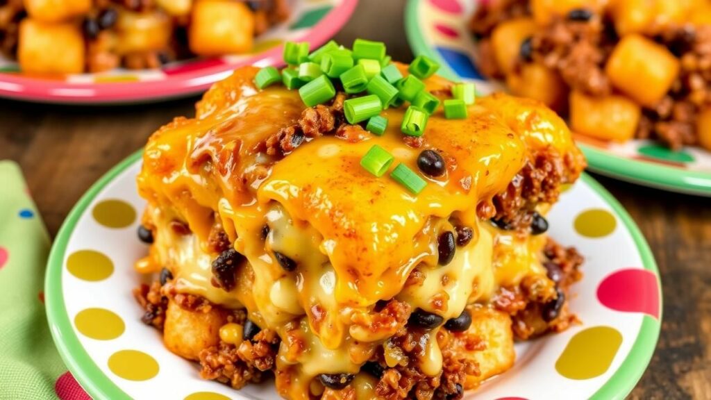 Cheesy Beef and Black Bean Tater Tot Casserole Recipe
