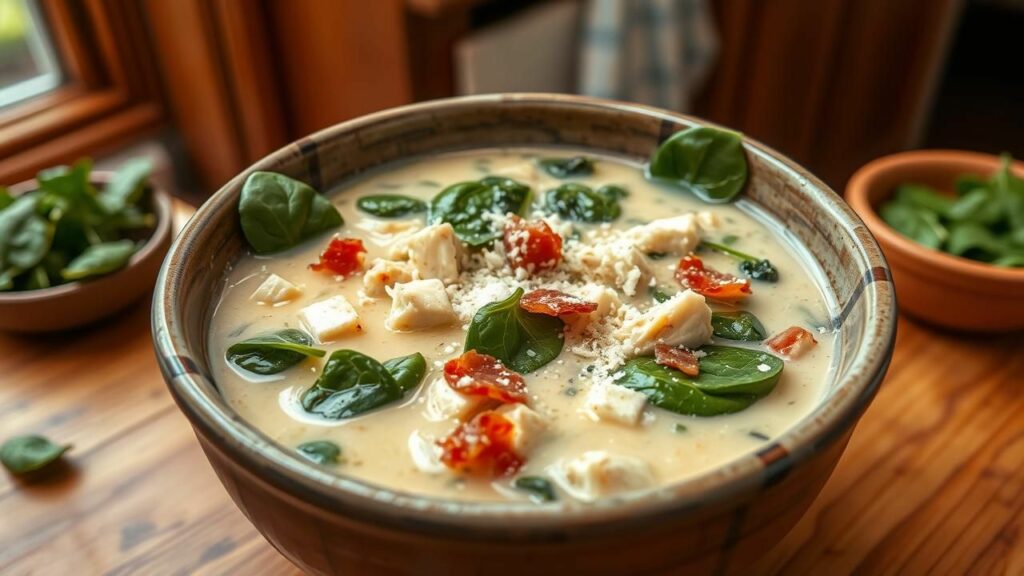 Chicken Bacon and Spinach Soup Recipe