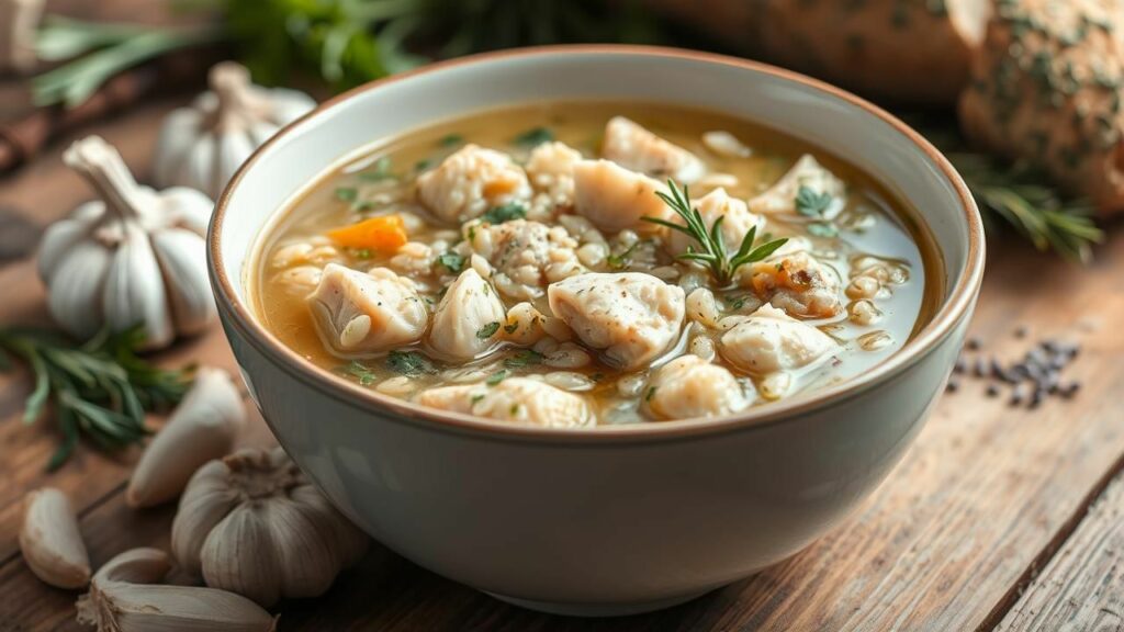 Chicken Wild Rice Soup with Garlic and Herbs Recipe