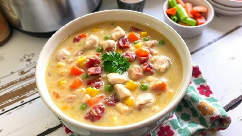 Creamy Chicken Bacon Veggie Soup Recipe