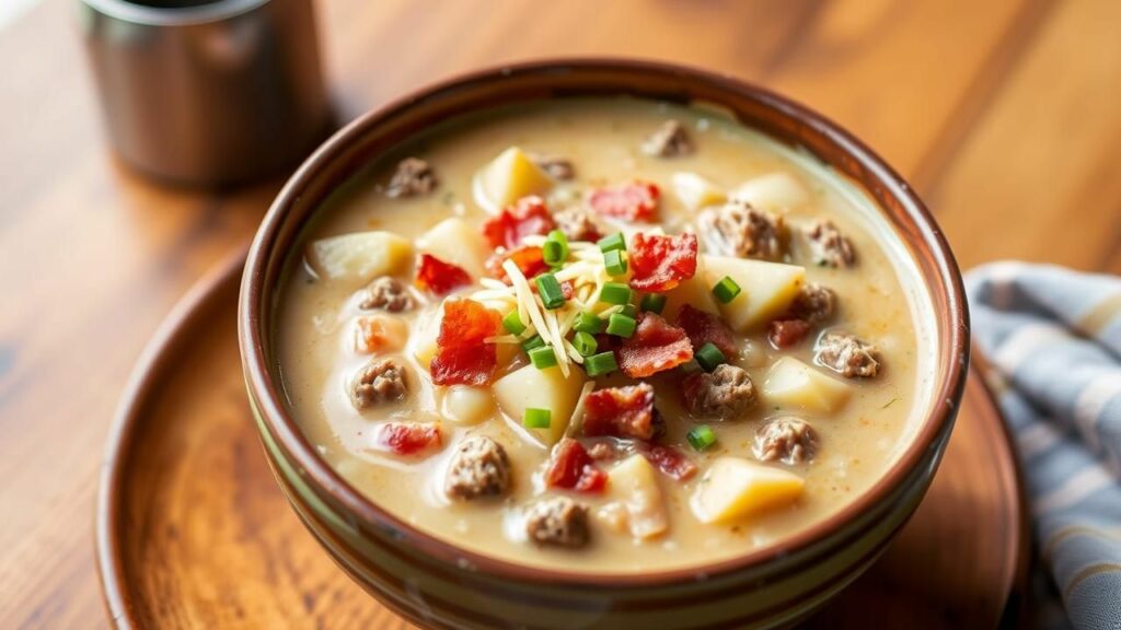 Creamy Potato Bacon Cheeseburger Soup Recipe