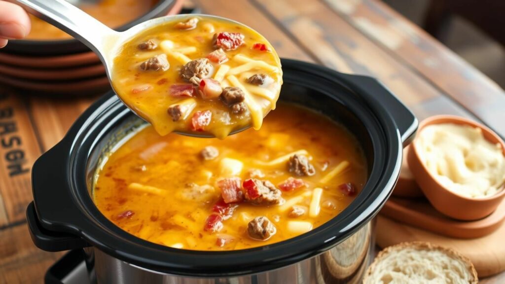 Slow Cooker Beef and Bacon Cheeseburger Soup Recipe