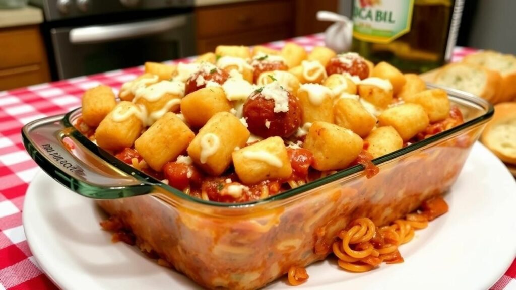 Spaghetti and Meatballs Tater Tot Casserole Recipe
