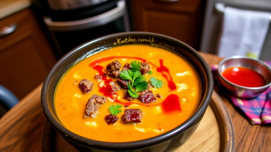 Sriracha Spiced Beef Bacon Soup Recipe