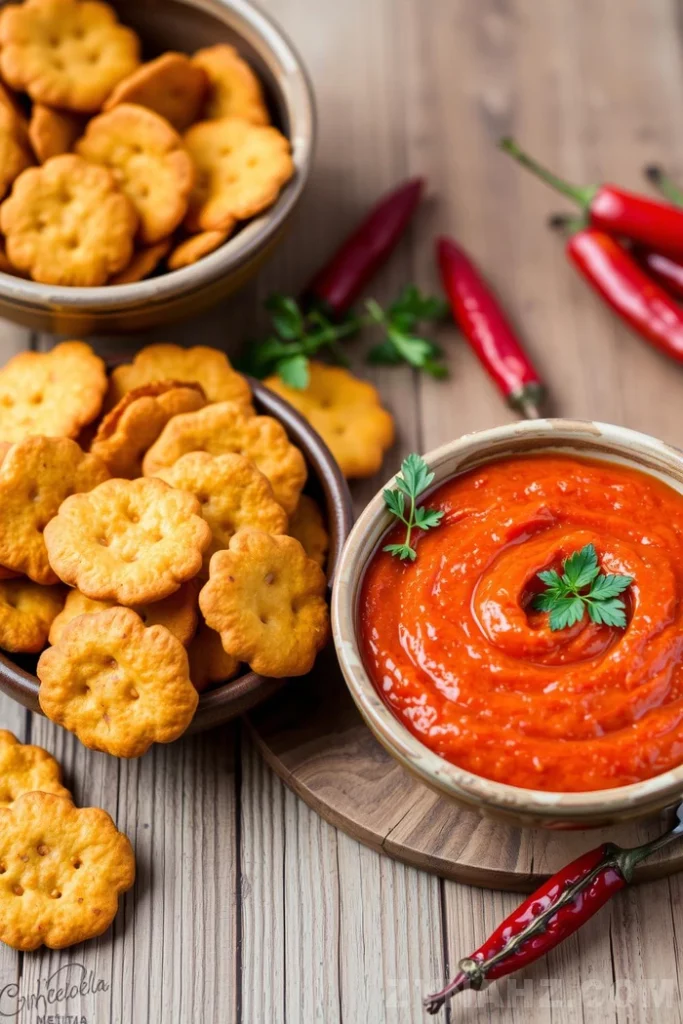 Chickpea Crackers with Roasted Red Pepper Dip Recipe - Zynahz Chickpea Crackers with Roasted Red Pepper Dip Recipe - Zynahz