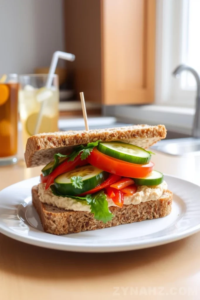 Hummus and Vegetable Sandwich Recipe - Zynahz Hummus and Vegetable Sandwich Recipe - Zynahz