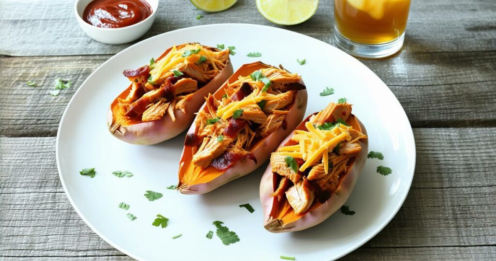 BBQ Chicken Stuffed Sweet Potatoes Recipe - Zynahz