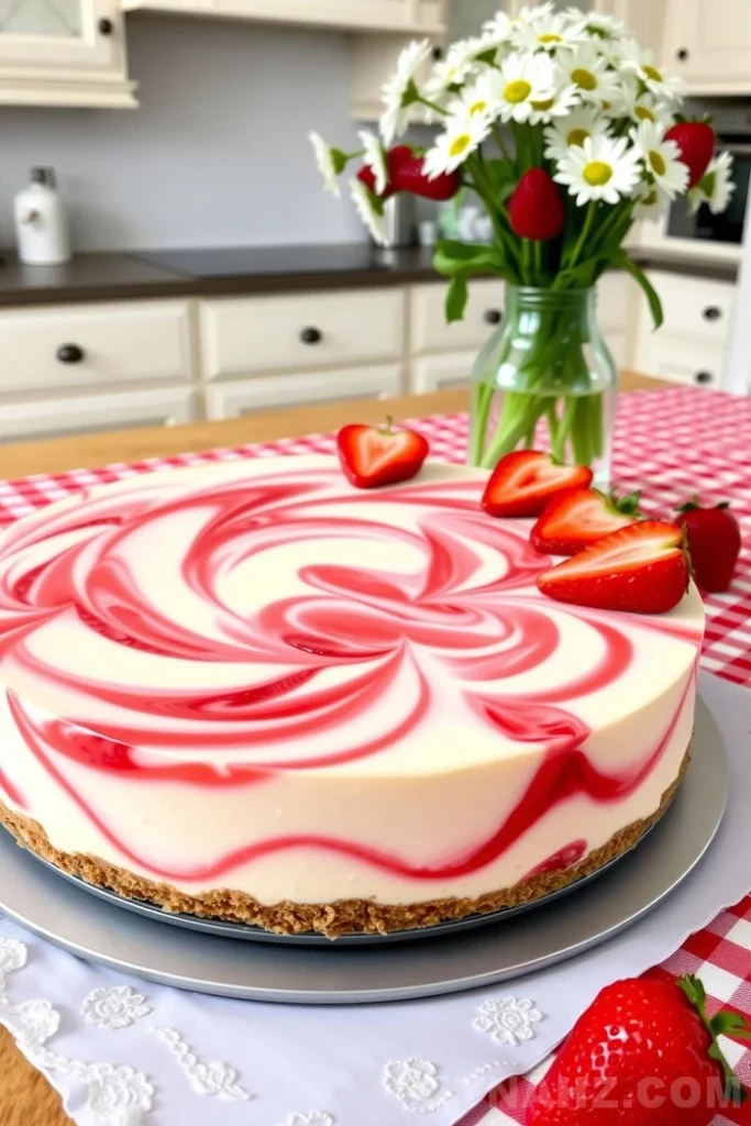 Strawberry Swirl No-Bake Cheesecake Recipe - Zynahz Strawberry Swirl No-Bake Cheesecake Recipe - Zynahz