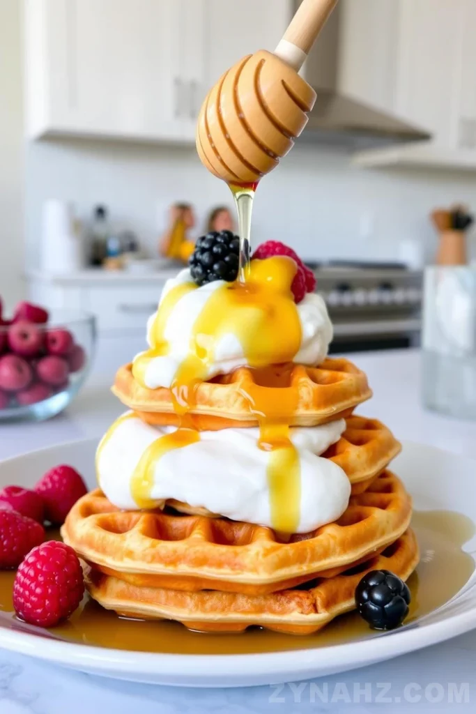 Yogurt and Honey Drizzled Waffles Recipe - Zynahz Yogurt and Honey Drizzled Waffles Recipe - Zynahz