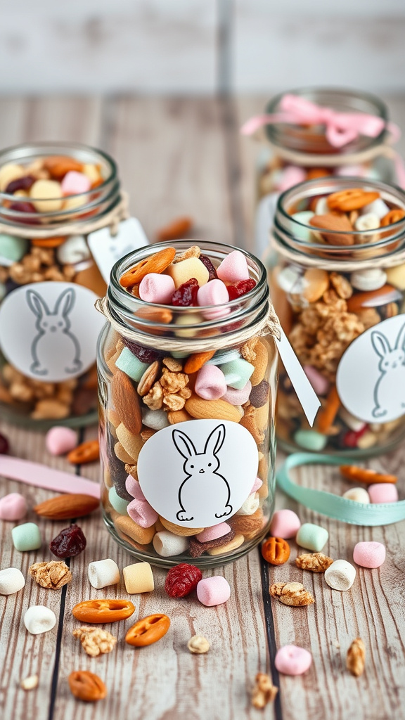 20 Adorable Easter Treats for Kids to Enjoy Happily - Zynahz 7. Bunny Trail Mix Jars