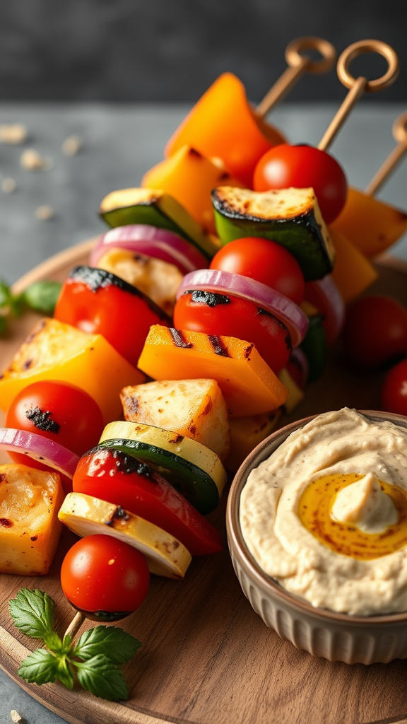 19. Grilled Veggie Skewers with Hummus