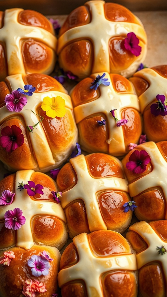 20 Tasty Easter Desserts Recipes to Satisfy Every Craving - Zynahz 15. Floral Hot Cross Buns