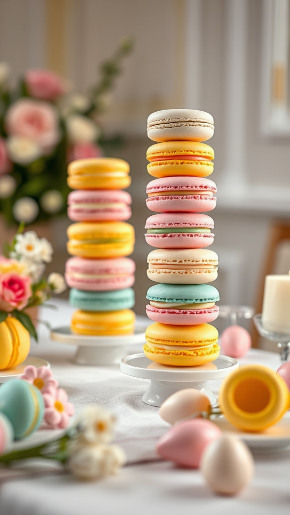 20 Tasty Easter Desserts Recipes to Satisfy Every Craving - Zynahz 6. Pastel Macaron Towers