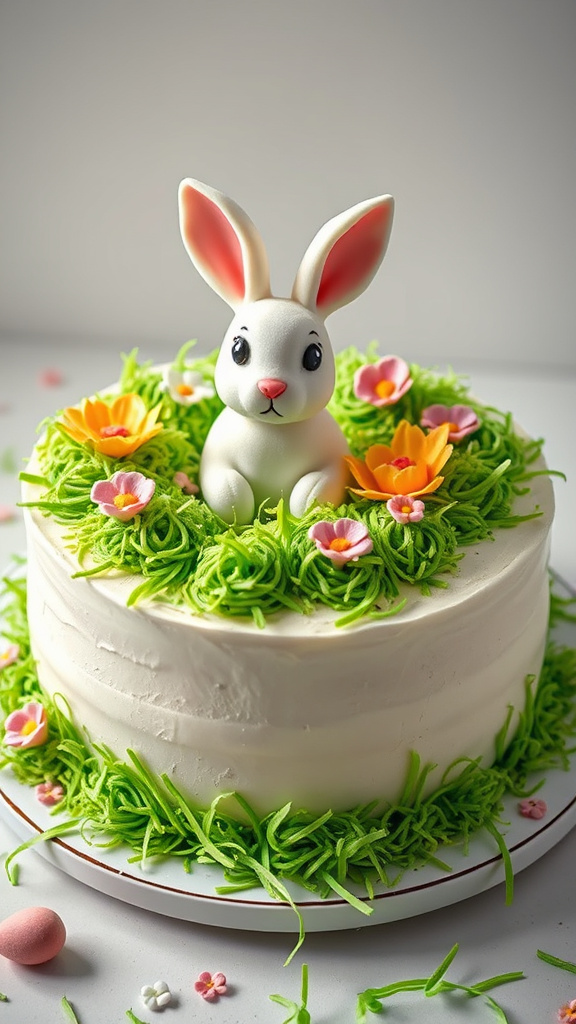 22 Adorable Easter Bunny Cake to Charm Your Party - Zynahz 10. Bunny in a Flower Patch