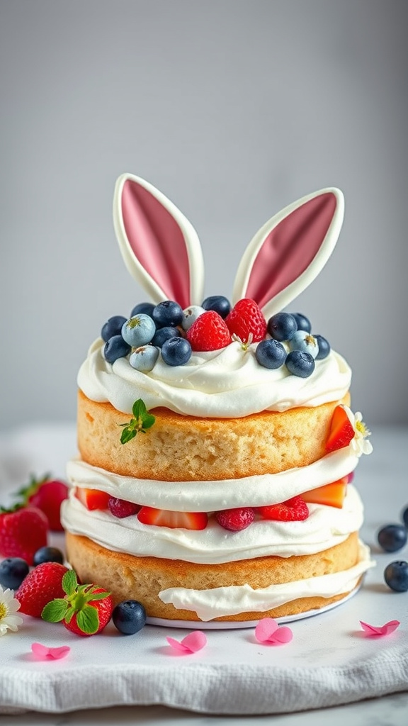 22 Adorable Easter Bunny Cake to Charm Your Party - Zynahz 7. Bunny Berry Blossom Cake
