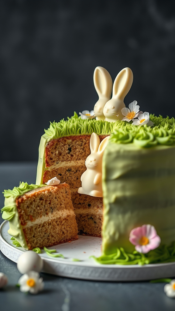 22 Adorable Easter Bunny Cake to Charm Your Party - Zynahz 8. Matcha Bunny Surprise Cake