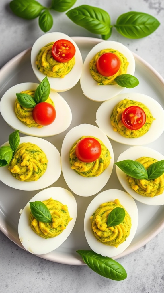 22 Creative Easter Appetizers to Kick Off the Feast - Zynahz 10. Pesto Easter Deviled Eggs
