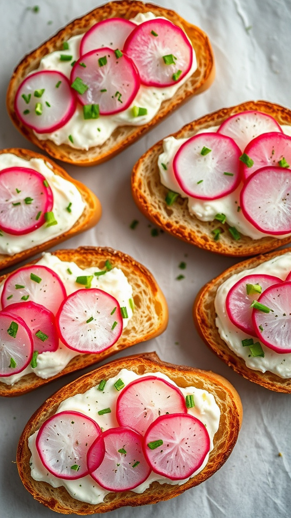 22 Creative Easter Appetizers to Kick Off the Feast - Zynahz 14. Radish and Herb Tartines
