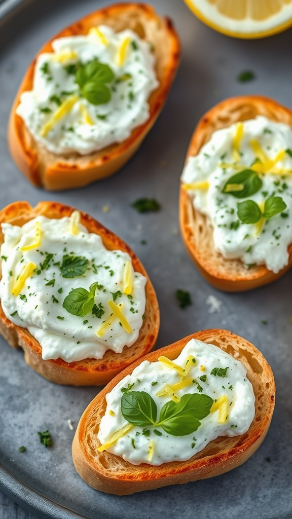 22 Creative Easter Appetizers to Kick Off the Feast - Zynahz 17. Lemon Herb Ricotta Crostini