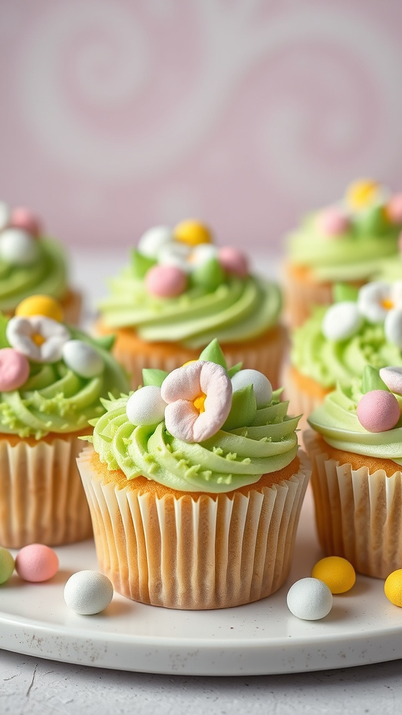 22 Sweet Easter Cupcake Ideas to Brighten Your Table - Zynahz 10. Marshmallow Meadow Munchies