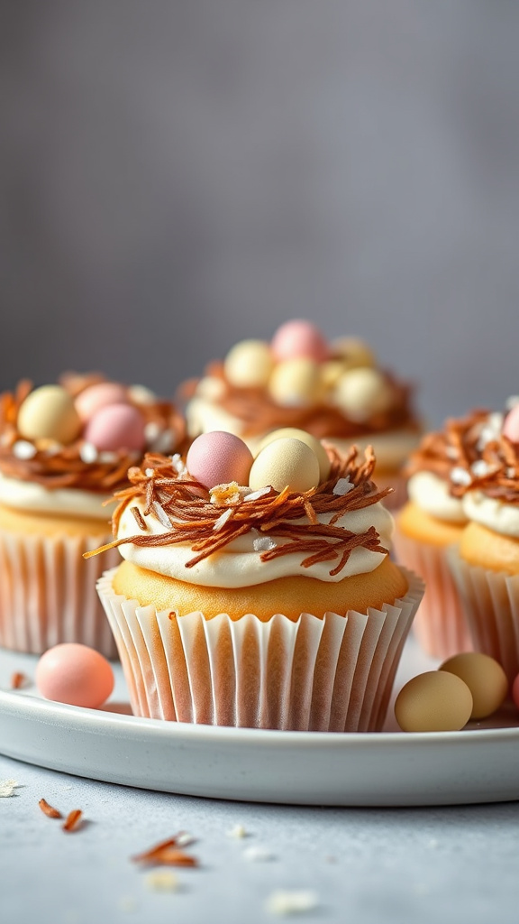 22 Sweet Easter Cupcake Ideas to Brighten Your Table - Zynahz 13. Coconut Nest Baby Birds