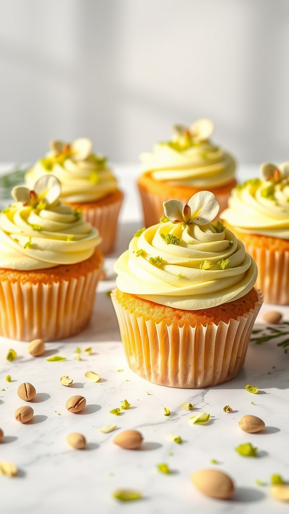 22 Sweet Easter Cupcake Ideas to Brighten Your Table - Zynahz 15. Pistachio Petal Cupcakes