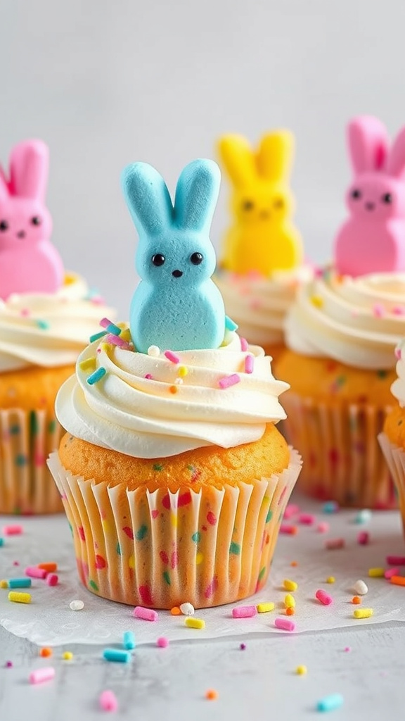22 Sweet Easter Cupcake Ideas to Brighten Your Table - Zynahz 4. Peep-Topped Confetti Cupcakes