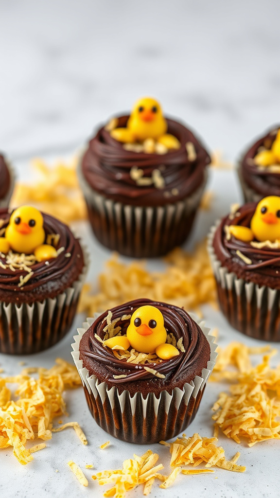 22 Sweet Easter Cupcake Ideas to Brighten Your Table - Zynahz 8. Nesting Chick Chocolate Cups