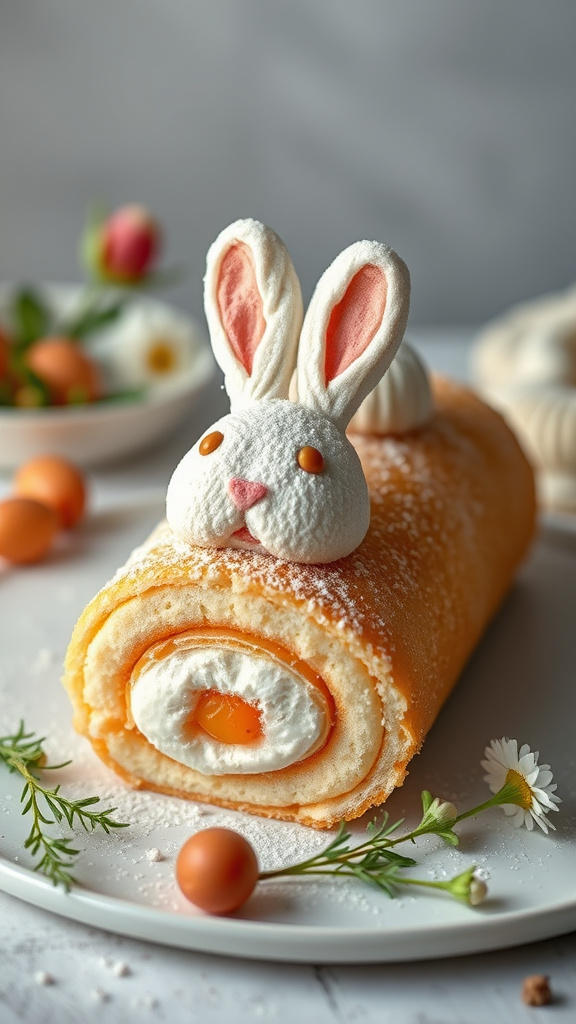 23 Delightful Cute Easter Desserts to Brighten Your Day - Zynahz 16. Apricot Bunny Roll Cake