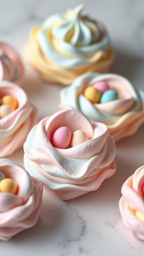 23 Delightful Cute Easter Desserts to Brighten Your Day - Zynahz 6. Pastel Meringue Nests