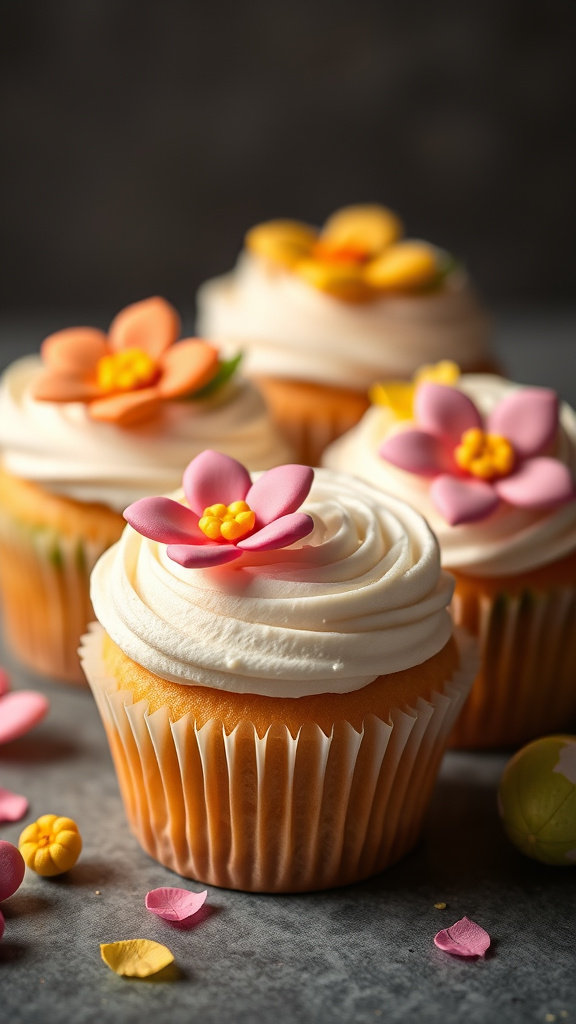 23 Delightful Cute Easter Desserts to Brighten Your Day - Zynahz 8. Springtime Flower Cupcakes