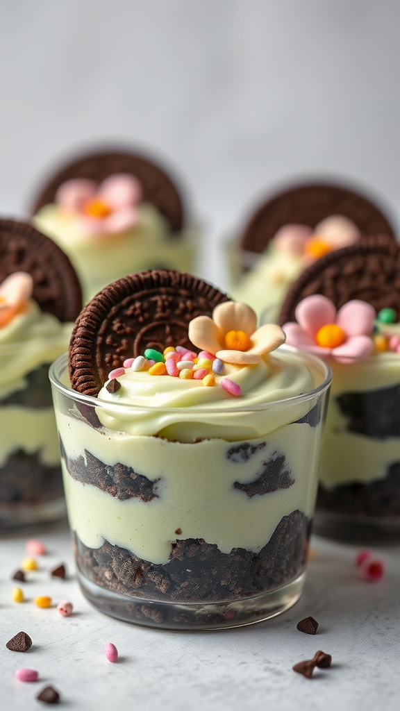 25 Fun Easter Dirt Cups to Dig Into Joy - Zynahz 10. Spring Blossom Oreo Cups