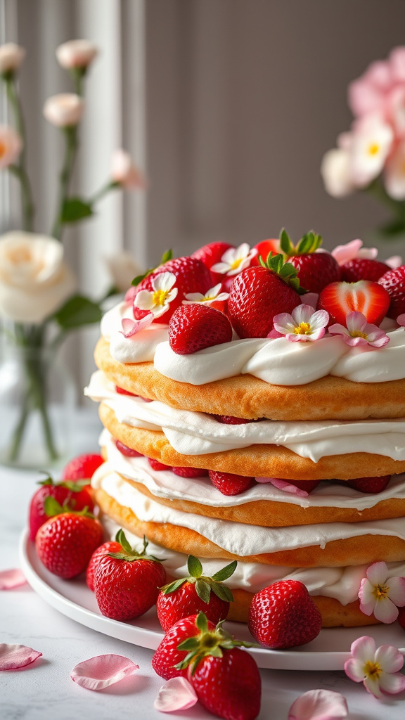 10. Floral Blossom Strawberry Cake