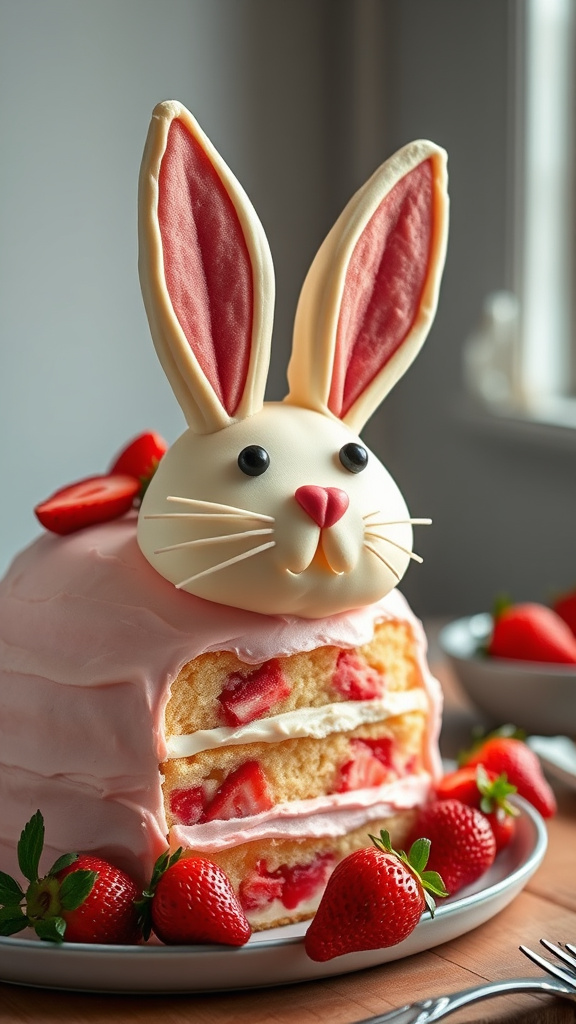 27 Festive Easter Birthday Cake to Celebrate in Style - Zynahz 23. Strawberry Lemonade Bunny Cake