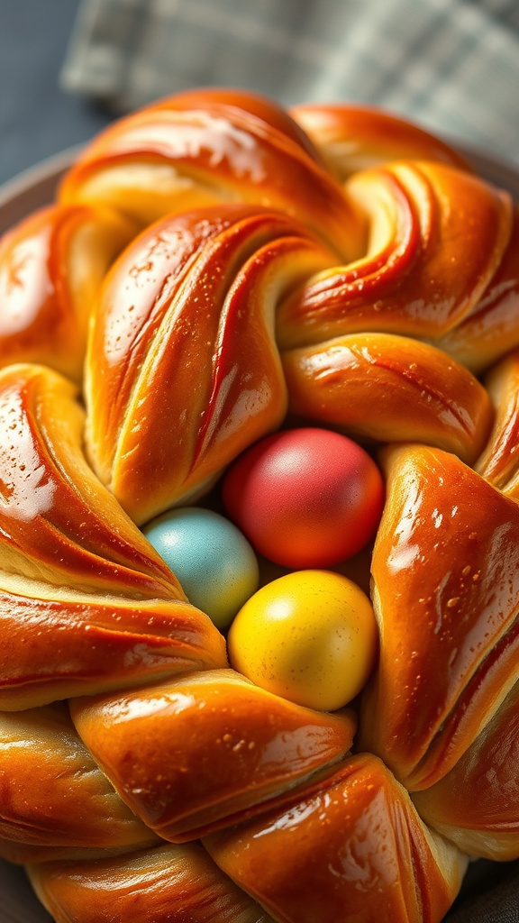 27 Vibrant Easter Dishes to Brighten Your Holiday - Zynahz 22. Easter Bread with Colored Eggs