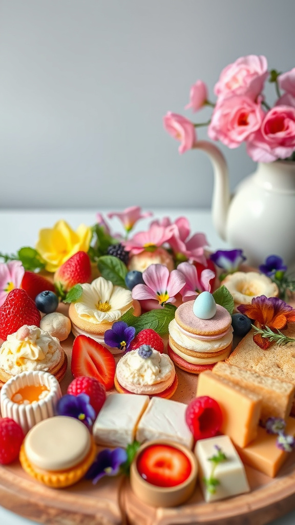 28 Brilliant Easter Charcuterie Board Ideas to Impress All - Zynahz 17. Floral Tea Party Board