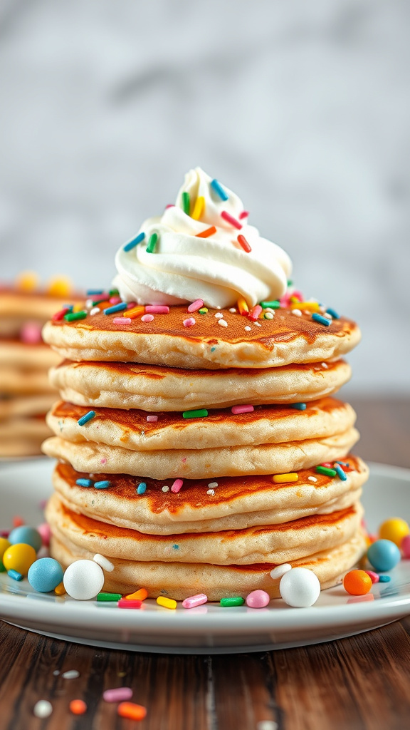 28 Fluffy Easter Pancakes to Stack Up Fun - Zynahz 7. Funfetti Easter Pancake Stack