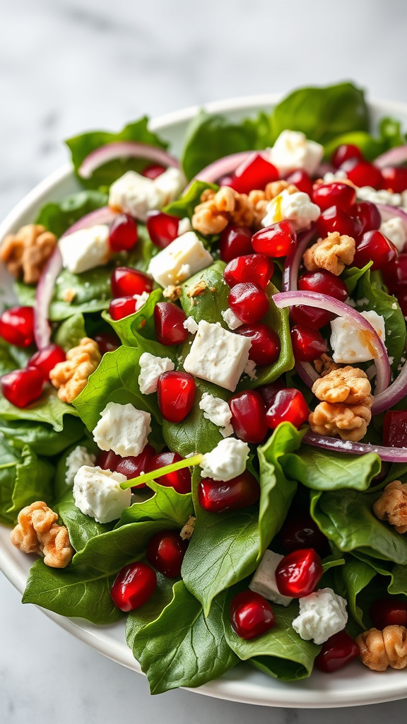 28 Fresh Easter Salad to Lighten Your Holiday Meal - Zynahz 11. Pomegranate and Feta Greens