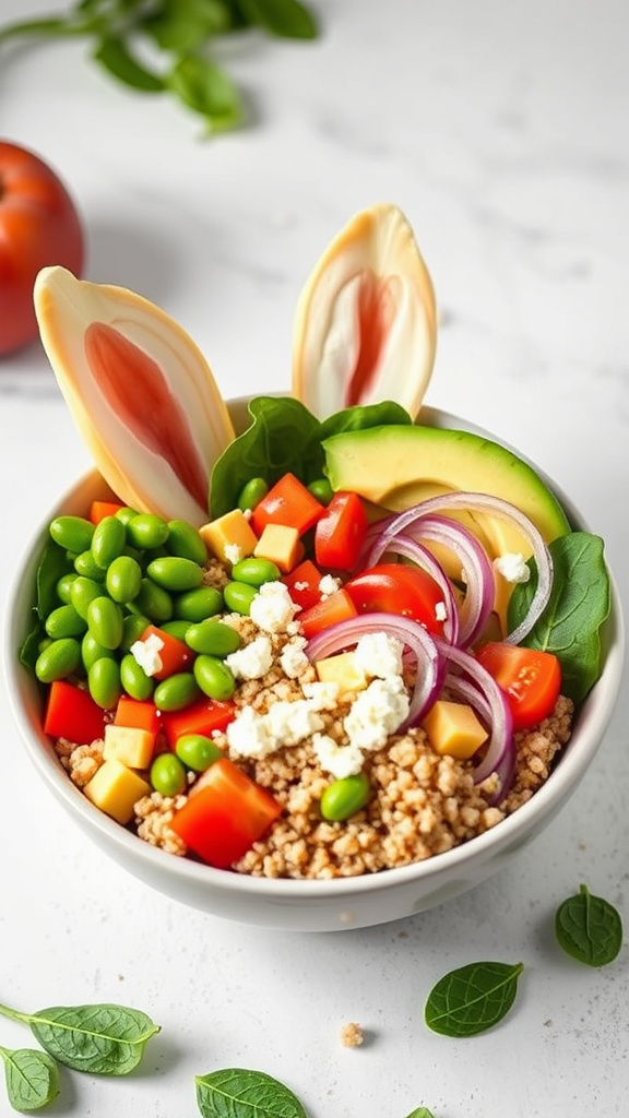 28 Fresh Easter Salad to Lighten Your Holiday Meal - Zynahz 3. Edamame and Quinoa Bunny Bowl