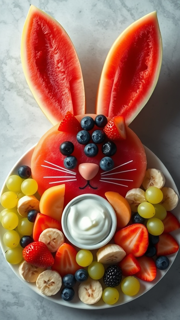 28 Vibrant Easter Brunch Ideas to Brighten Your Morning - Zynahz 24. Easter Bunny Fruit Platter